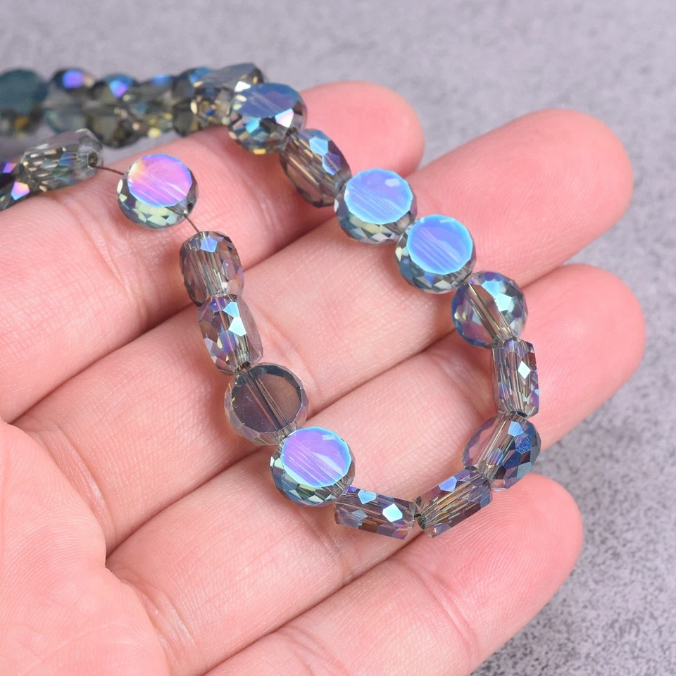 10pcs 10mm 12mm Flat Round Faceted Crystal Glass Colorful Plated Loose Beads Lot - Image 4 of 4
