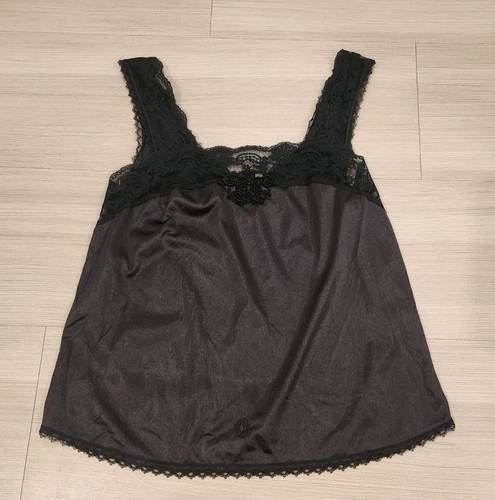 Top vintage Christian Dior slip cami nero orlo in pizzo taglia small