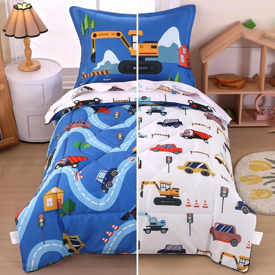 Juego de ropa de cama para niños pequeños vehículos de construcción Foto 3 de 4