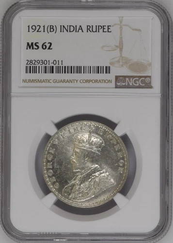 1921B India Rupee Silver Coin Graded By NGC MS62  with great Lusture