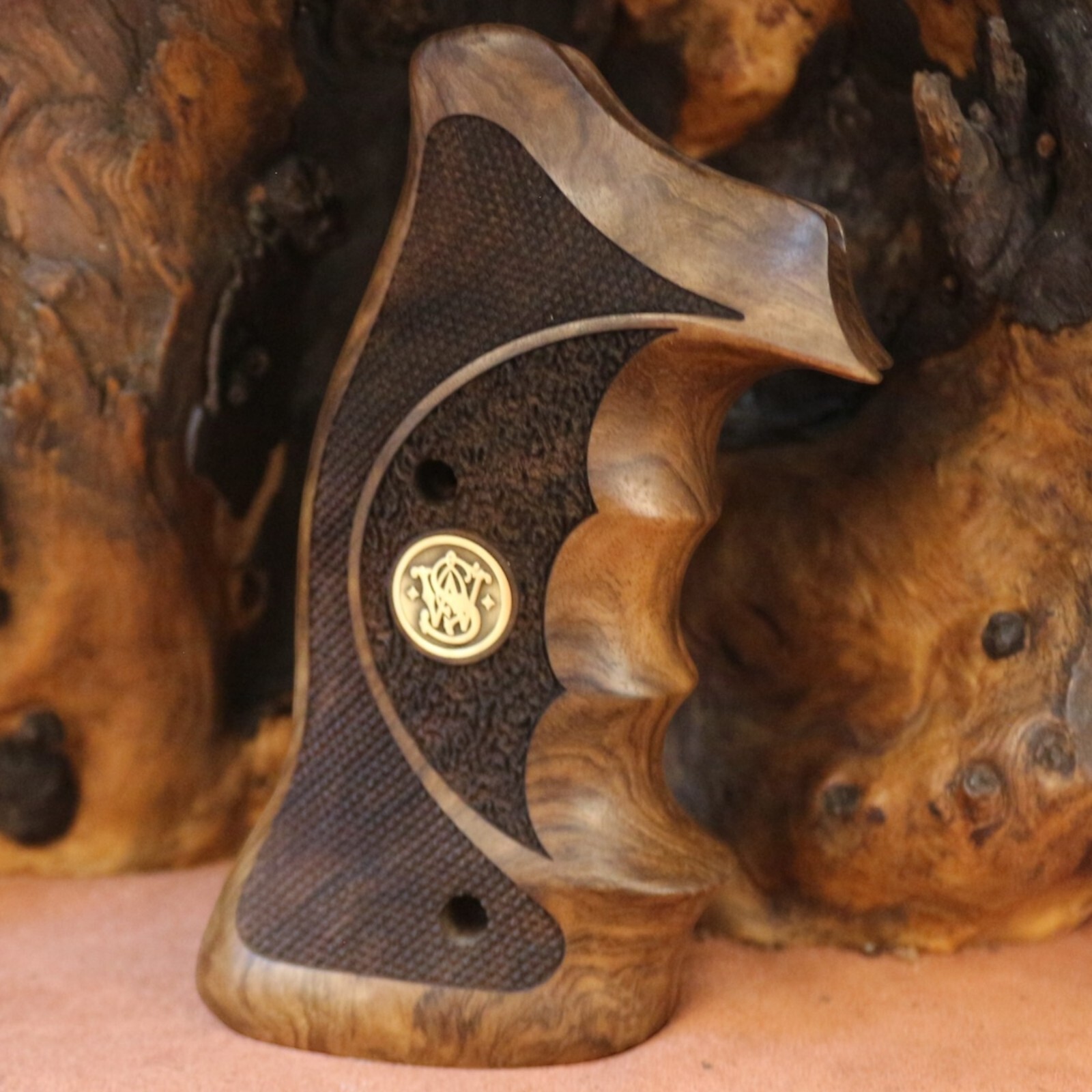 Smith Wesson K L X Frame Roundbutt Walnut Wooden Grips, Brass Logo