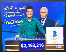 ALEX TREBEK SIGNED 8X10 PHOTO THE ANSWER IS BOOK JEOPARDY HOST BAS