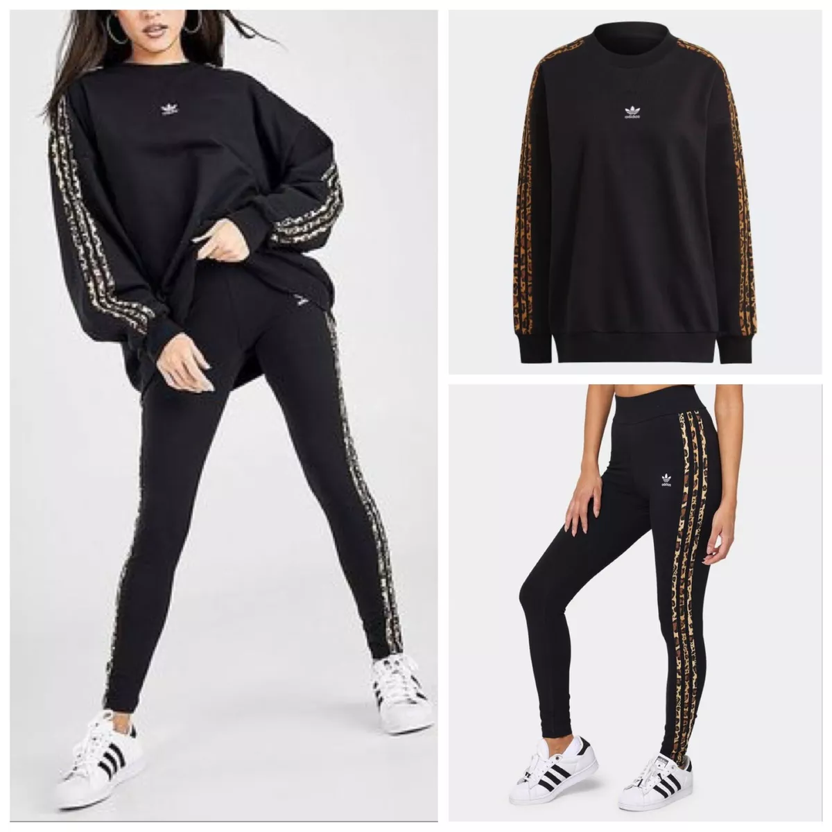 Adidas originals black leopard sweatshirt & tight legging outfit