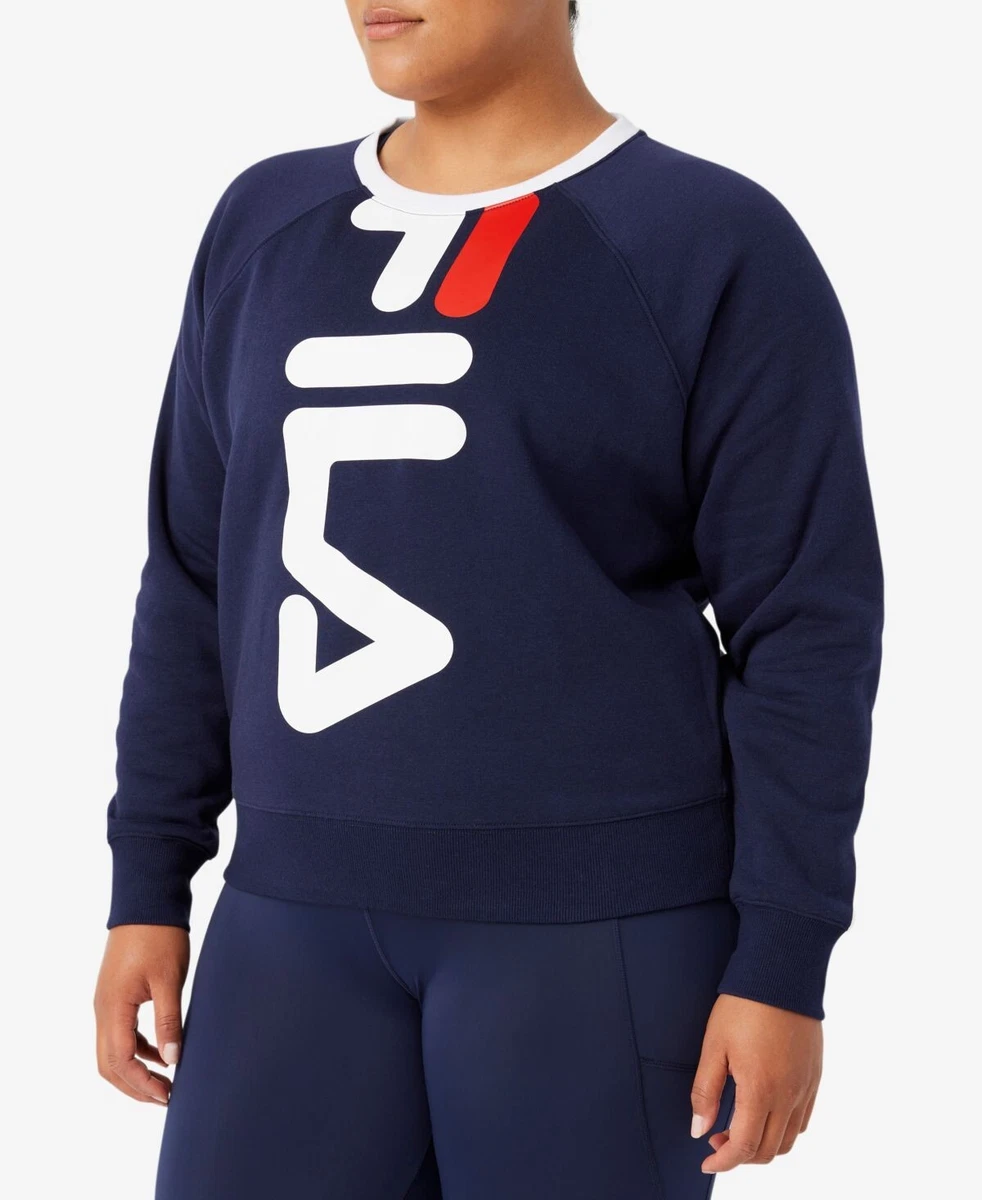 FILA Women s Slick Chic Pullover Crew Sweatshirt Plus Size 3X Blue Red White