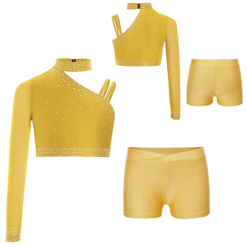 Kids Girls Crop Top With Shorts Gymnastic Outfits Fitness Tracksuit Dance Gym - Picture 59 of 90