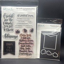 Gina K Designs LOT Happy Fall Set and Matching Dies Banner leaves sentiments