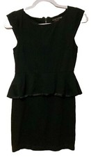 Alice + Olivia Employed Black Peplum Sheath Stretch Cap Sleeve Dress Size XS