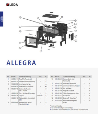 ''Ersatzteile Leda Allegra Kaminofen/ Allegra small