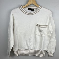 Vtg Liz Sport Embroidered Crest Ivory Pullover Sweater Women  s S