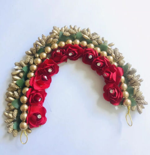 Indian Bridal Red Green Gold Pearl Artificial Flower Jooda Hair Accessory |  eBay