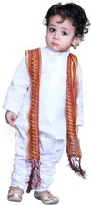 Boys Festive Party Kurta, Churidar Dupatta Set White Pack of 1