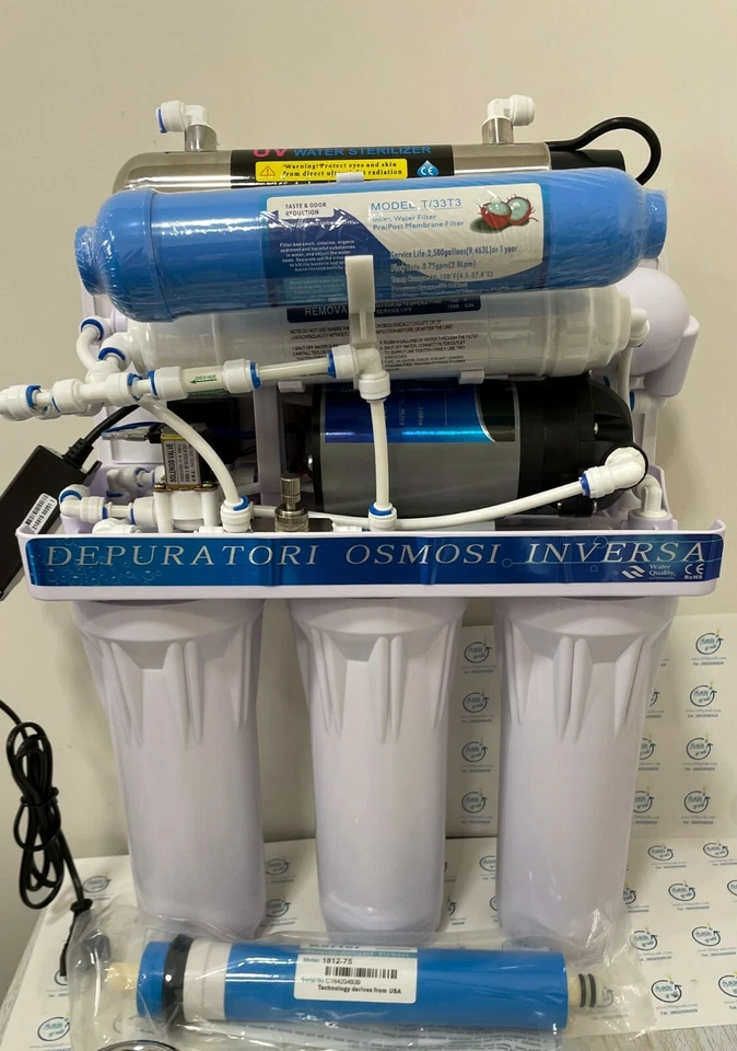 DEPURATORE ACQUA IMPIANTO CON 7 STADI - AD OSMOSI INVERSA ACCUMULO E LAMPADA UV - Immagine 2 di 4