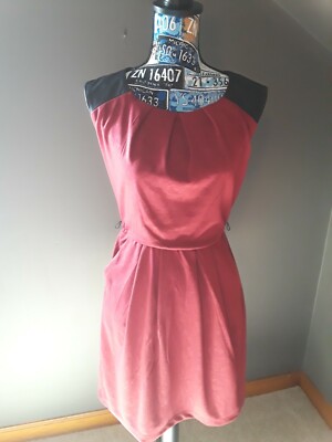 Maurices Burgundy Dress w/ faux leather accents and pockets Pleated Size  3/4 NWT