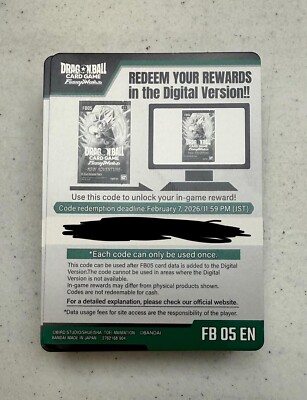 Dragon Ball Super: Fusion World - New Adventure FB05 Booster Pack Code Card x100