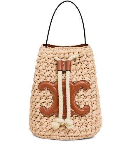 CELINE Teen Drawstring Natural/Tan Raffia Bucket Bag New And Authentic