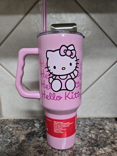 Hello Kitty Pink 40 oz Stainless Steel Insulated Tumbler With Straw And Handle - Picture 2 of 5