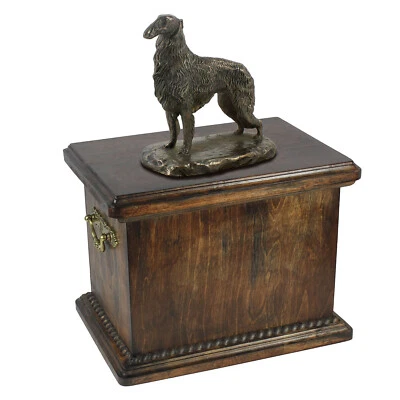 Barzoi urne avec une statue en bois Art-Dog - Photo 1/4
