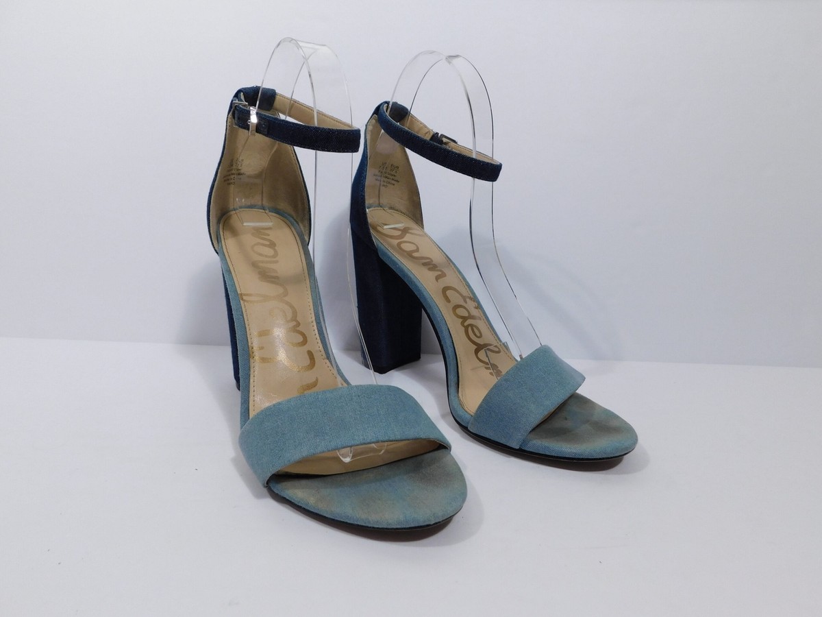 SAM EDELMAN Women's Blue 2 Tone Denim Block Heel Open Toe