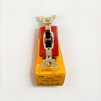 Vintage, Hubbell, Single pole , Toggle Switch, #1221,  New old stock  Red/Brown