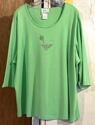 Vintage Quacker Factory 3X Martini Cocktail Bright Green Womens Plus Rhinestones