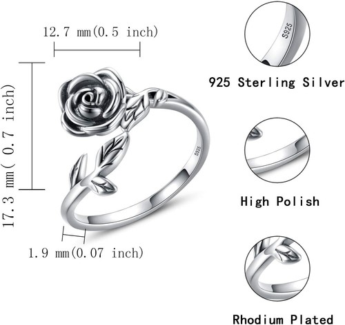 Rose Cremation Urn Ring for Ashes Sterling Silver Keepsake Adjustable Open Ring - Picture 6 of 6
