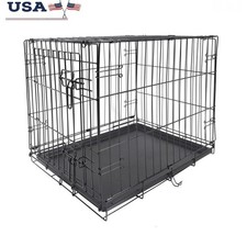Metal Wire Dog Crate Single-Door Divider  Leak-Proof Tray Foldable Black, 24"