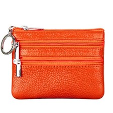 Women Genuine Leather Coin Purse Keychain Change Purse