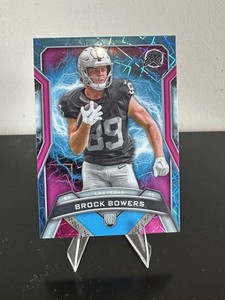 2024 Topps Resurgence - Brock Bowers #147 Sky Blue & Pink Shock Refractor (RC)