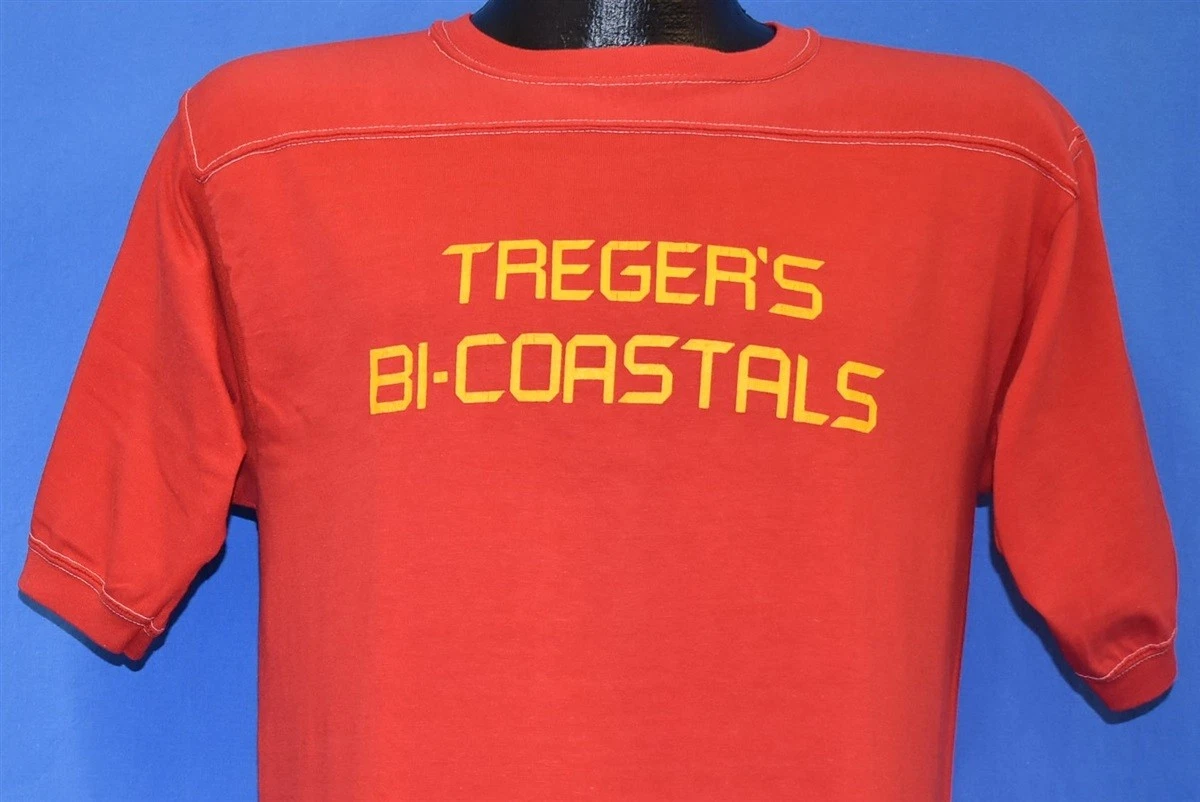 vtg 70s TREGER'S BI-COASTALS #10 JERSEY TOP STITCH RED SOFFE t-shirt MEDIUM M