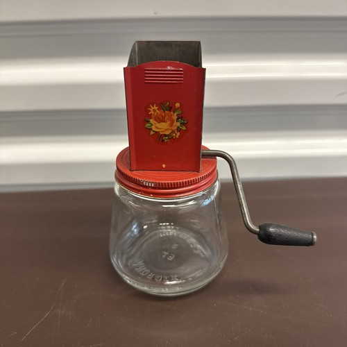 Androck Vintage Manual Nut /Spice Grinder With Flowers Farmhouse Patina Red