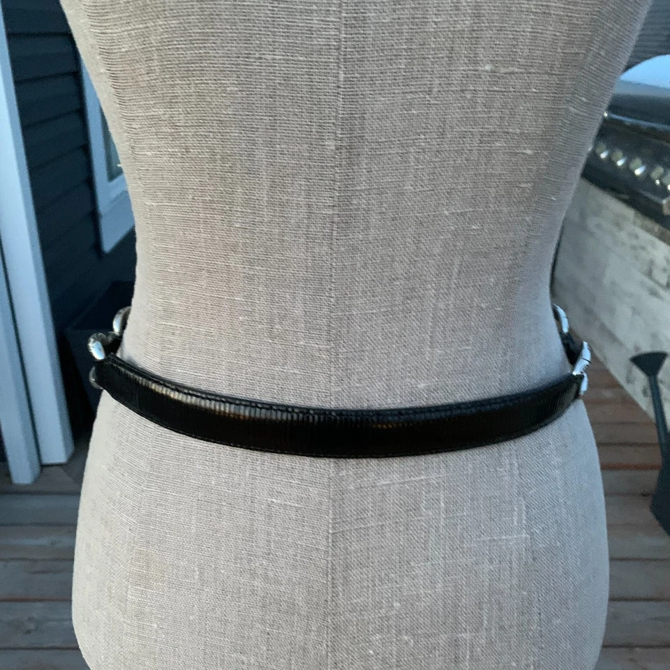 Cinturón Brighton Vintage Cuero Negro Mujer S/M Plateado Conchos Hebilla Años 90 Western Foto 4 de 4