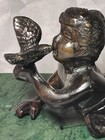 Vintage Bronze Figurine of a boy with a bird on a green marble base — photo 6