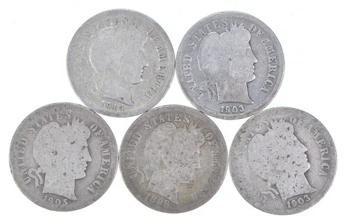 Better Lot 5 1914-S 1903-O 1905-O 1898 1903-O Barber Dime 0.50 Face *193