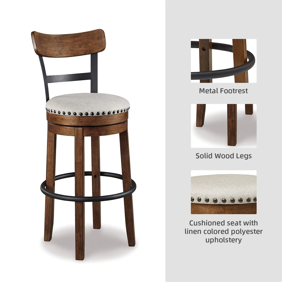 Valebeck | Taburete de bar giratorio de altura de pub de granja de 30′′ con respaldo - Tapizado C... Foto 3 de 4