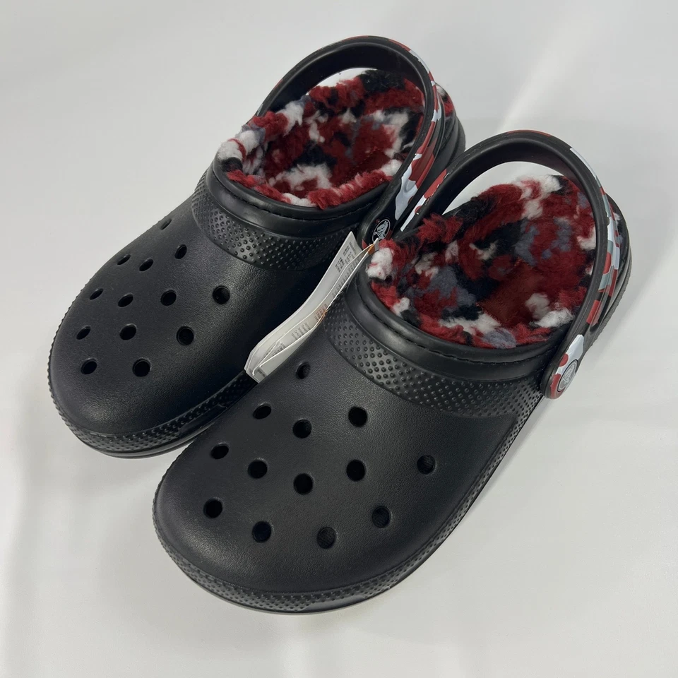 Zueco Crocs Clásico Forrado Camuflaje M7 W9 Negro Rojo Difuso Cálido Sin Cordones Zapatos Cómodos Foto 3 de 4