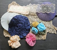 Vintage Doll Bonnet Hat Millinery Ribbon Work Flower Rose Large Lot Lace Trim