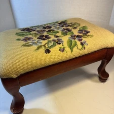 Vintage Heirloom Needlework Embroidered Footstool Floral Design 9” X 8 ‘’X 14”