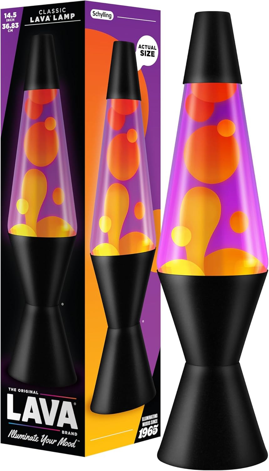 ® - Lampada  2323, Cera Gialla, Liquido Viola, Base E Cappuccio Neri, Lampada Di