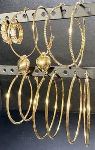 Authentic Lot of 6 Nice Hoop Earrings 14k Gold Plated on Sizes 3/4” to 2-1/4”