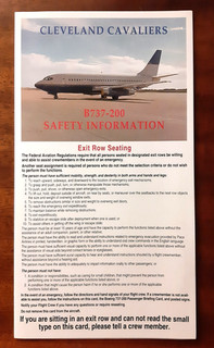 CLEVELAND CAVALIERS basketball team Boeing 737 200 safety card VERY RARE
