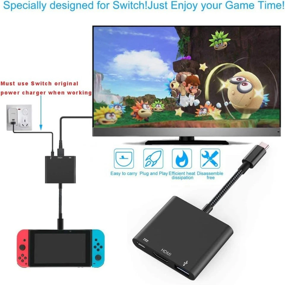 QCEs USB Type C to HDMI Adapter 3-in-1 USB-C Hub Digital AV Adapter, Black - Image 3 of 4