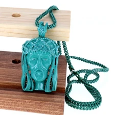 Red Large Jesus Face Pendant With 38" Franco Chain Hip Hop Necklace New