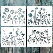 4 Pieces Spring Wildflower Stencils for Painting, Reusable 5.9 X 4.7 Inch Small