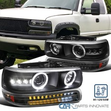 Fits 99-02 Silverado 00-06 Suburban Black Projector Headlightsled Bumper Lamps