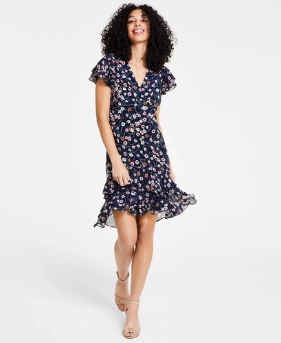 Tommy Hilfiger Damen Kleid Gr. 10 Blumenmuster Flatterärmel