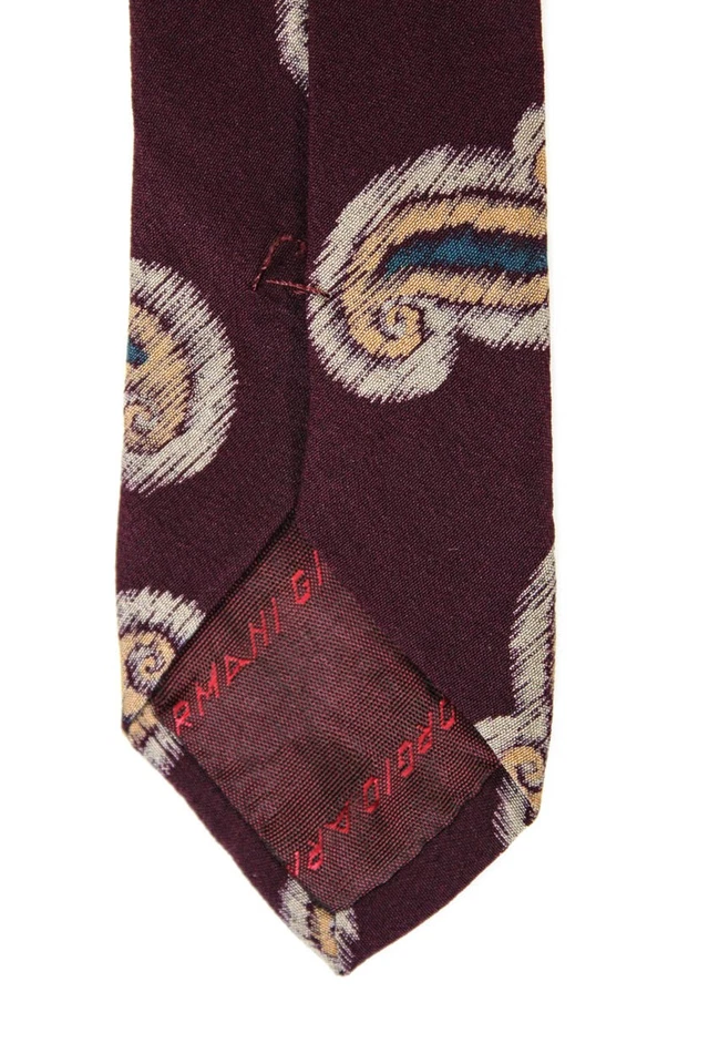 Corbata de seda Giorgio Armani para hombre clásica ancha estampada cachemira roja marrón Foto 3 de 4