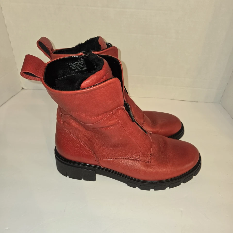 Botas de combate ARA Deon para mujer de cuero rojo con cremallera al tobillo talla 8 EE. UU. 6 UK Foto 3 de 4