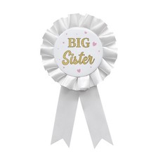 Big Sister Tinplate Badge Pin White Satin Fabric Birthday Button Award
