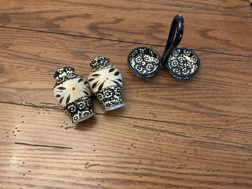 Porcelain Salt & Pepper Shakers with Handled Carrier by Temp-tations LLC - Picture 2 of 5