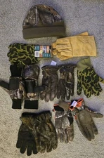 Lot of 7 Mens Camo  Camouflage Work Hunting Casual Gloves And 1 Hat